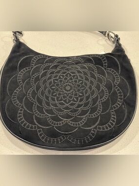 Desigual Liberte Half-Moon Hobo Bag Black Mandala Embroidered Tonal Boho EUC